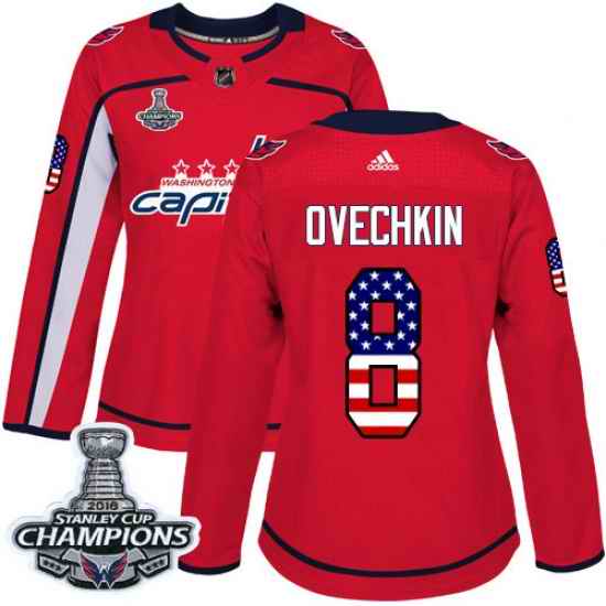 Adidas Capitals #8 Alex Ovechkin Red Home Authentic USA Flag Stanley Cup Final Champions Womens Stitched NHL Jersey